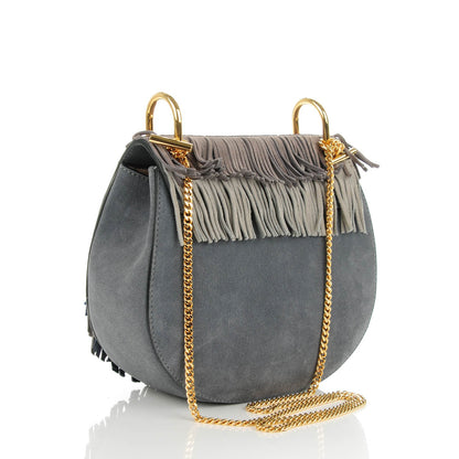 Chloe Suede Fringe Drew Shoulder Bag Velvet Grey 3 of 6