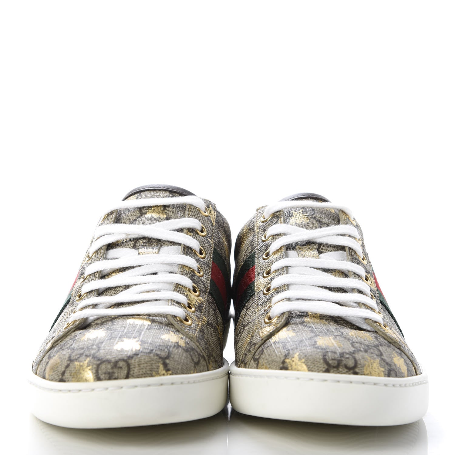 Gucci GG Supreme Monogram Bees Ayers Web Womens Ace Sneakers 38.5 Beige Oro Green Red 2 of 8