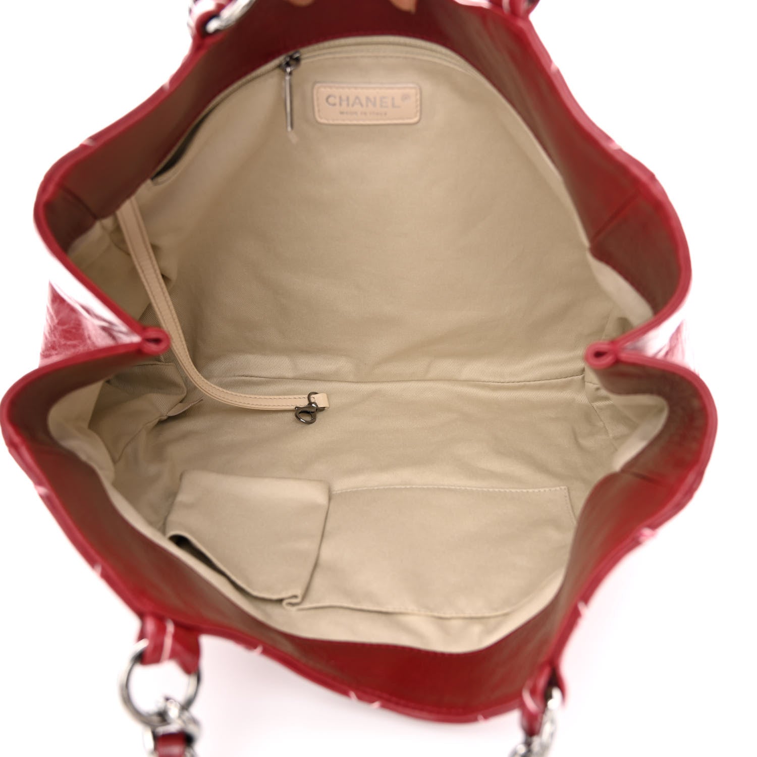 Chanel Glazed Goatskin Double Contrast Stitch Tote Red 5 of 10