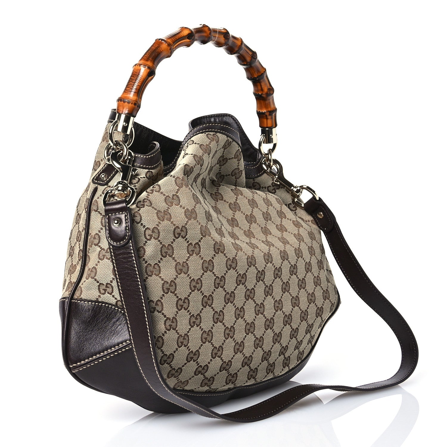 Gucci Monogram Medium Peggy Bamboo Top Handle Bag Dark Brown 3 of 10