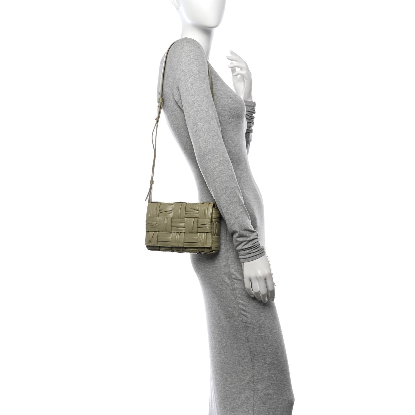 Calfskin Intreccio Plisse Small Cassette Crossbody Bag Travertine