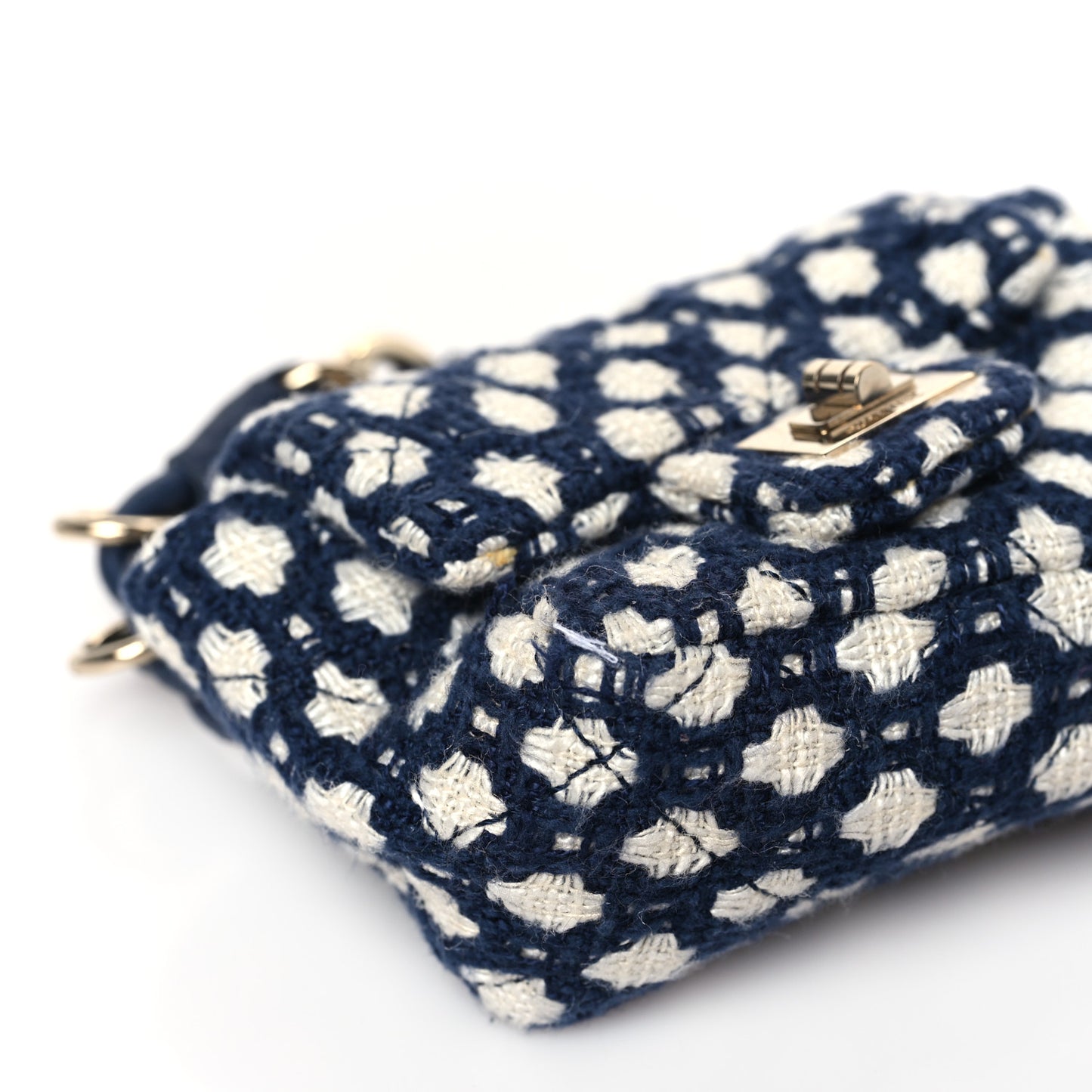 Tweed Quilted 2.55 Ankle Wrist Bag Navy Blue White