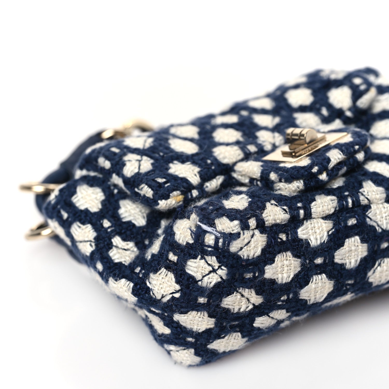 Chanel Tweed Quilted 2.55 Ankle Wrist Bag Navy Blue White 8 of 9