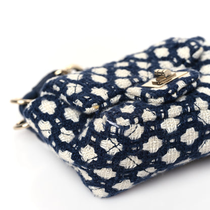 Chanel Tweed Quilted 2.55 Ankle Wrist Bag Navy Blue White 8 of 9