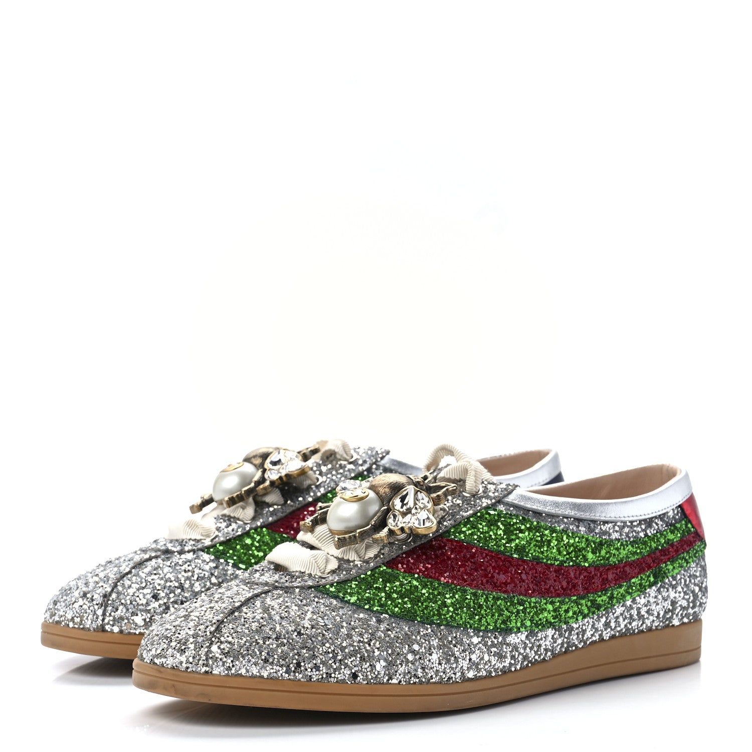 Gucci Glitter Fabric Web Falacer Sneakers 40.5 Silver 3 of 9