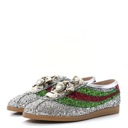 Gucci Glitter Fabric Web Falacer Sneakers 40.5 Silver 3 of 9