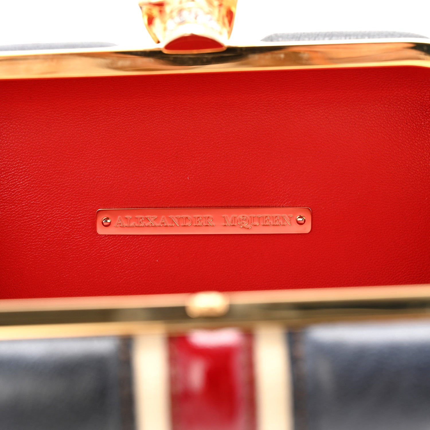 Alexander McQueen Patent Calfskin Britannia Skull Box Clutch Red Blue 6 of 11