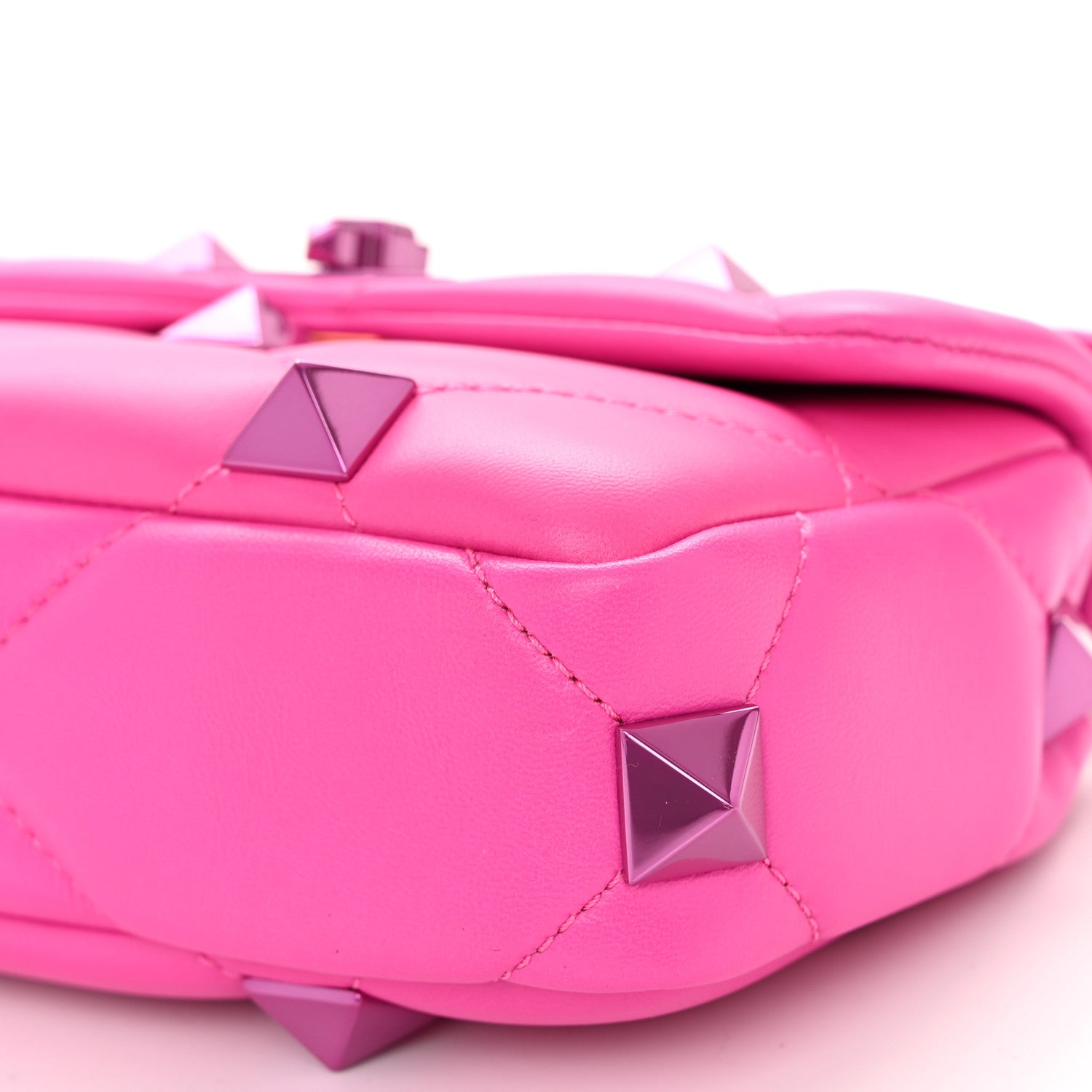 Valentino Garavani Nappa Lacquer Monochrome Small Roman Stud Shoulder Bag Pink PP 9 of 9