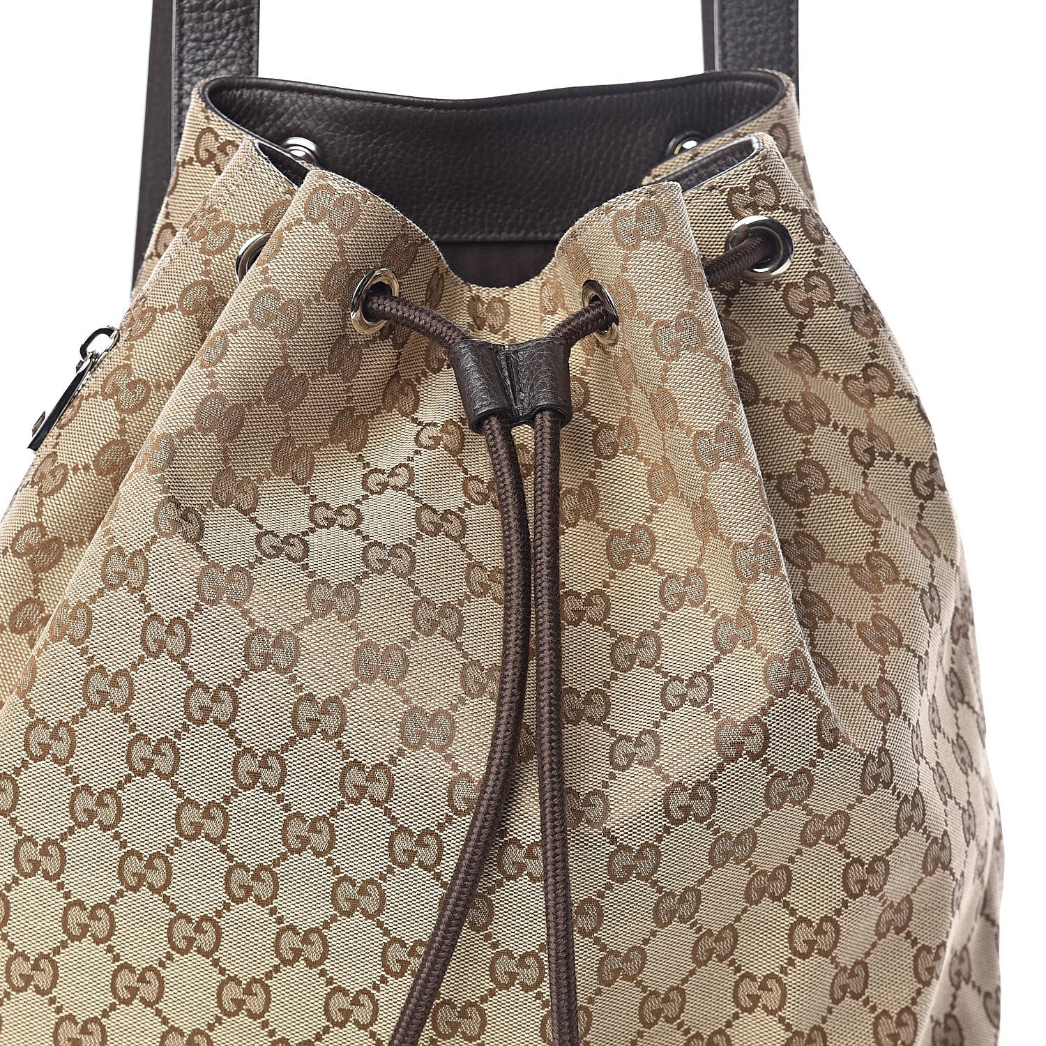Gucci Monogram Dollar Calfskin O Drawstring Backpack Beige Ebony Testa di Moro Dark Chocolate 7 of 9