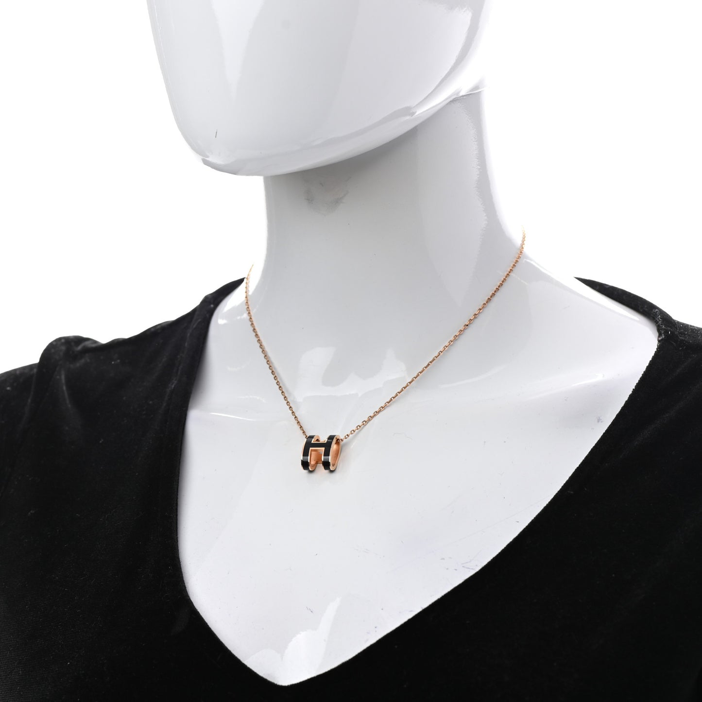 Lacquered Rose Gold Pop H Pendant Necklace Black