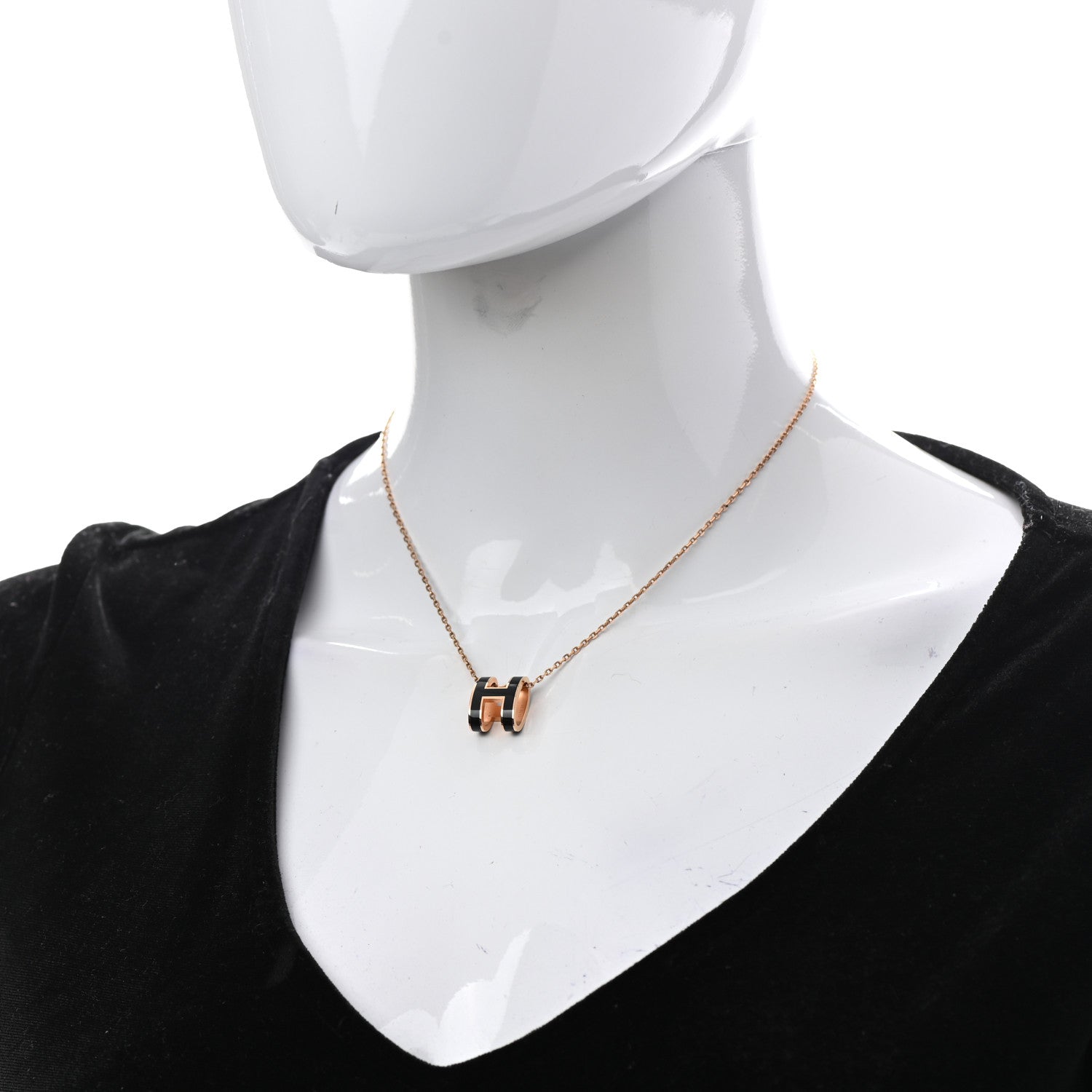 Hermes Lacquered Rose Gold Pop H Pendant Necklace Black 2 of 7