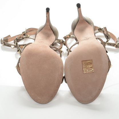 Valentino Garavani Metallic Pebbled Calfskin Rockstud Gladiator 105mm Sandals 38 Sasso 5 of 7
