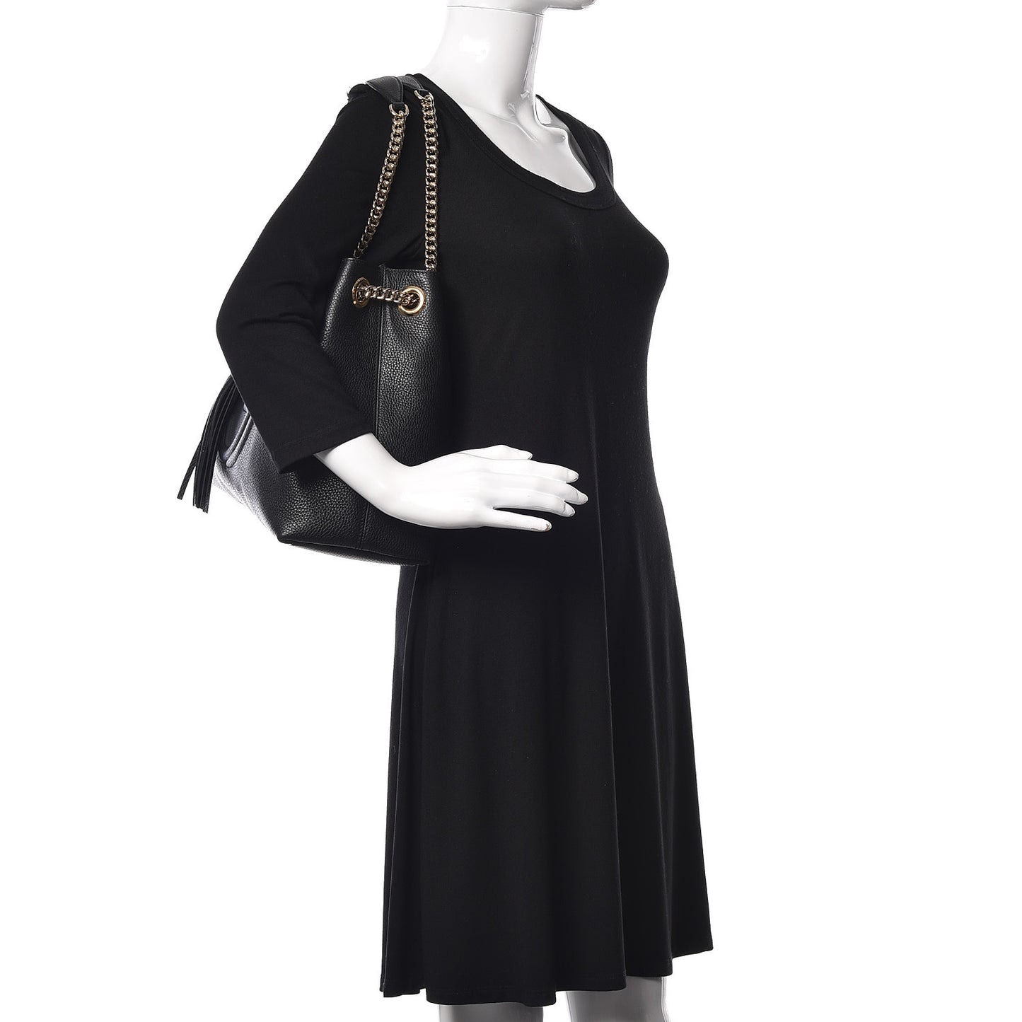 Pebbled Calfskin Medium Soho Chain Shoulder Bag Black
