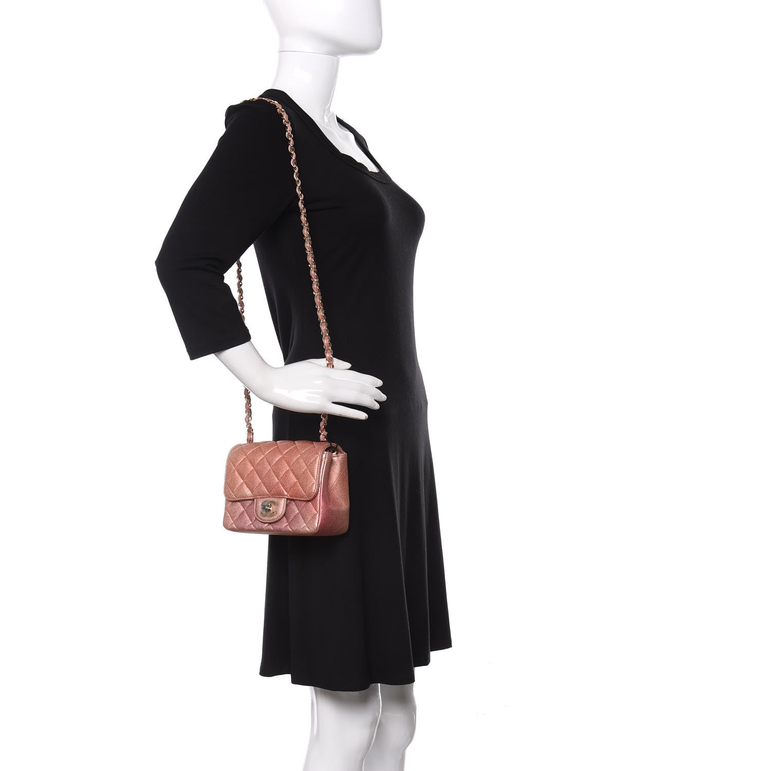 Chanel Metallic Lambskin Quilted Ombre Mini Square Flap Pink 2 of 11