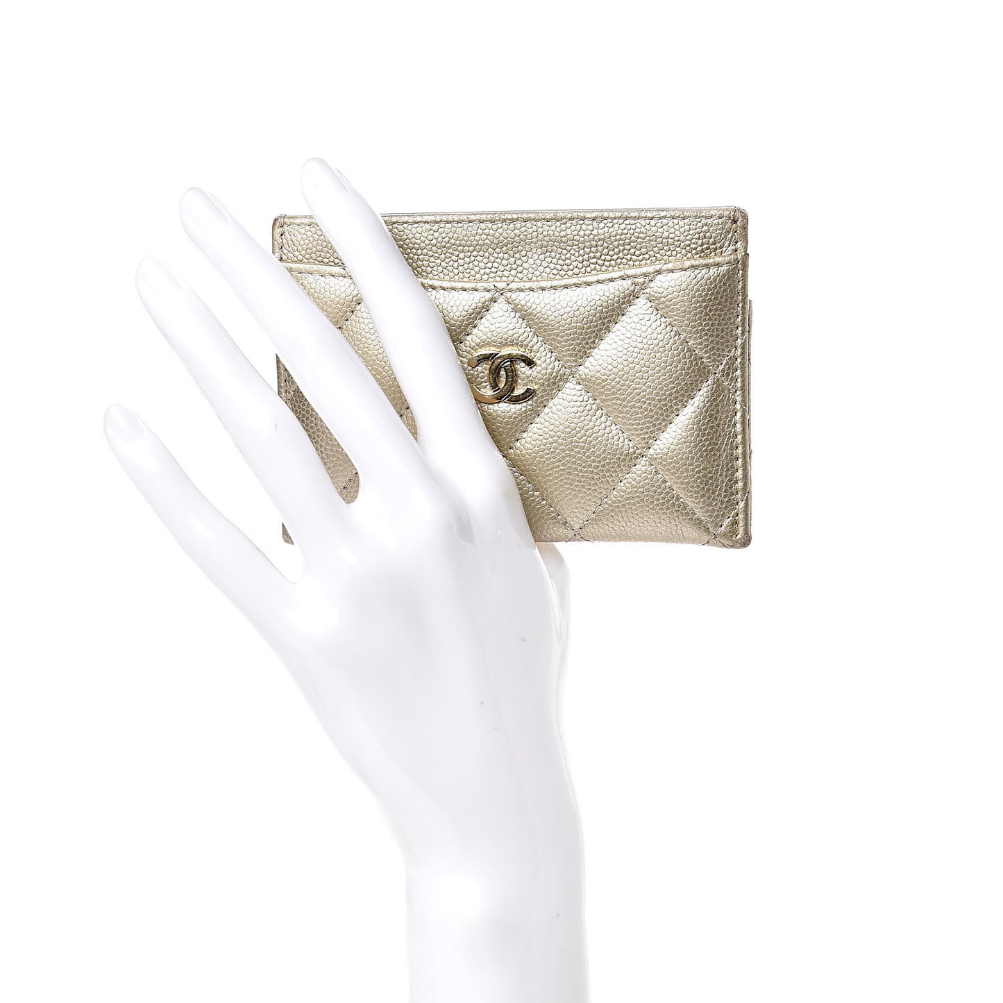 Metallic Caviar Quilted Card Holder Light Gold