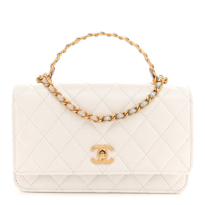 Chanel Shiny Calfskin Quilted Multicolor Top Handle Wallet On Chain WOC White 1 of 11