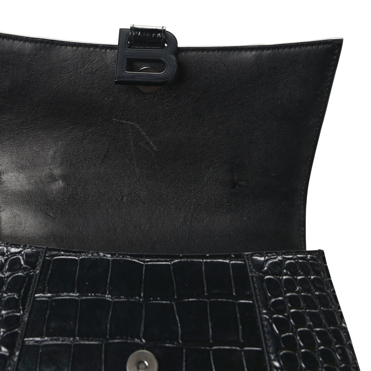 Balenciaga Shiny Calfskin Monochrome Crocodile Embossed Small Hourglass Top Handle Bag Black 13 of 14