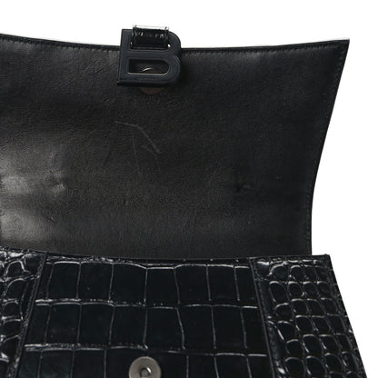 Balenciaga Shiny Calfskin Monochrome Crocodile Embossed Small Hourglass Top Handle Bag Black 13 of 14