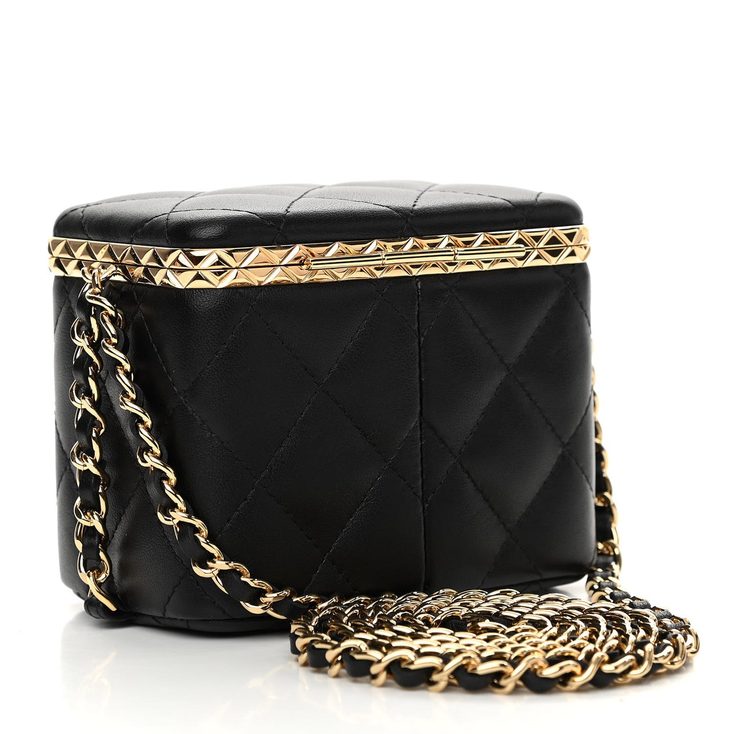 Metal Lambskin Quilted Small Vanity With Chain Black