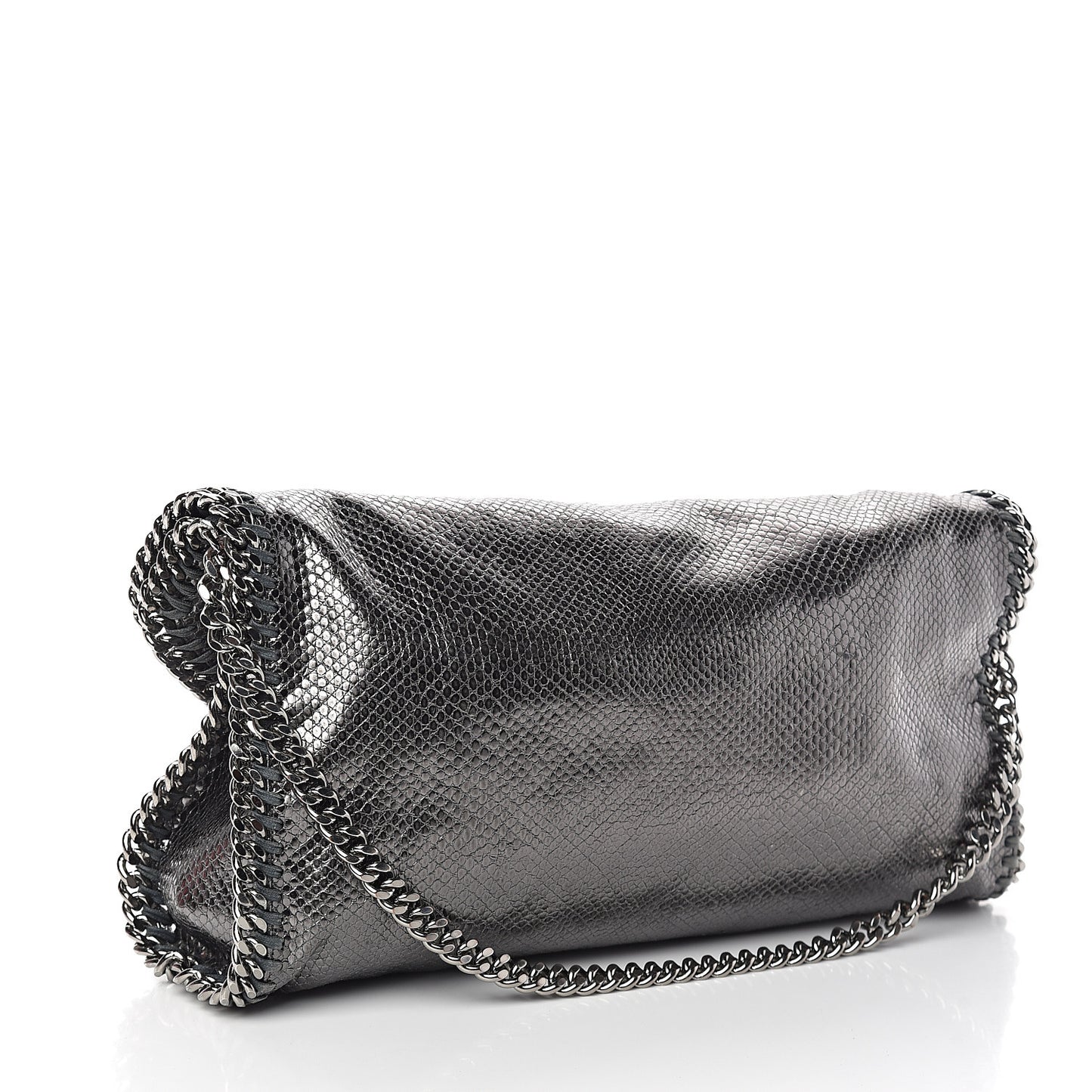 Metallic Snake Print Falabella Fold Over Tote Ruthenium