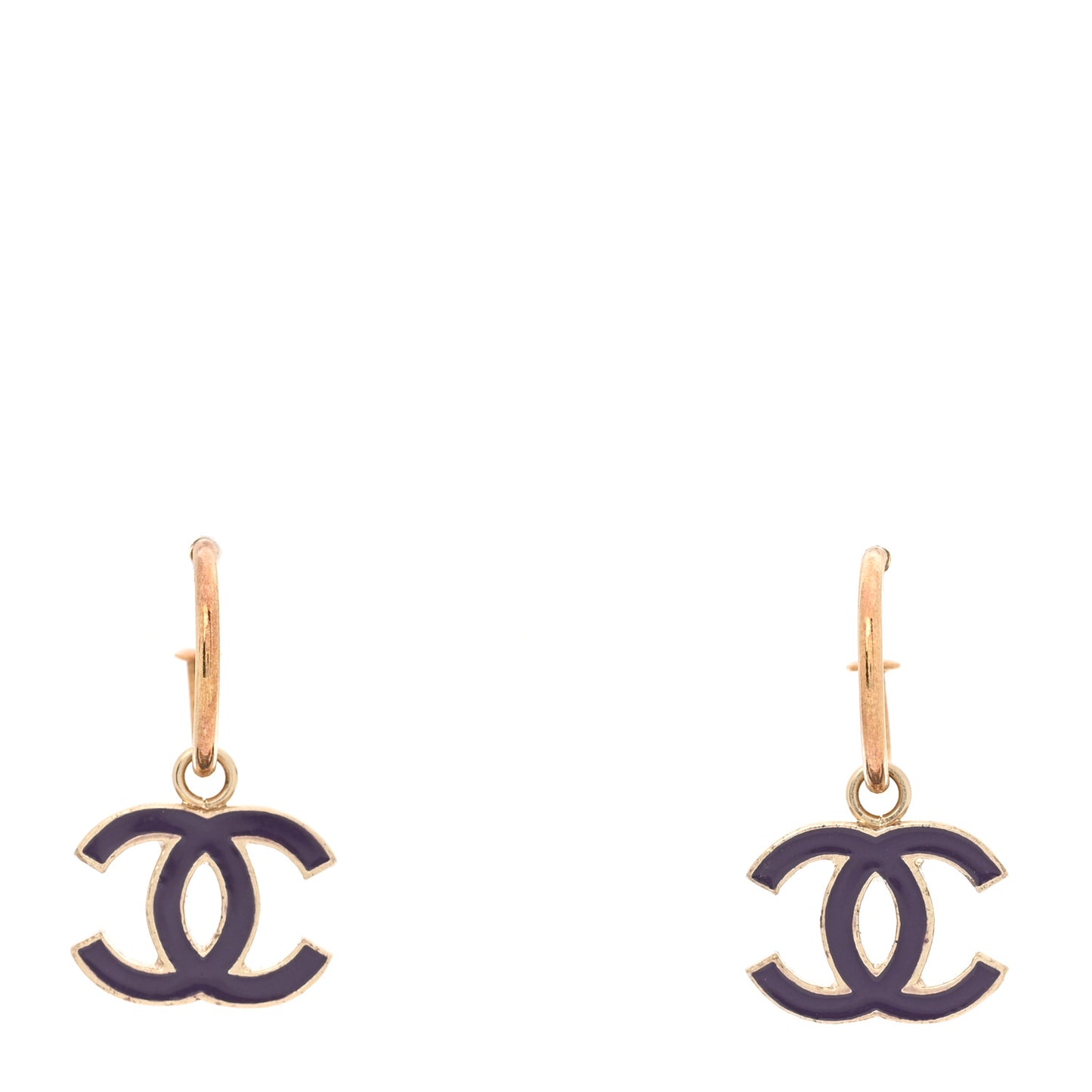 Enamel CC Drop Earrings Gold Purple