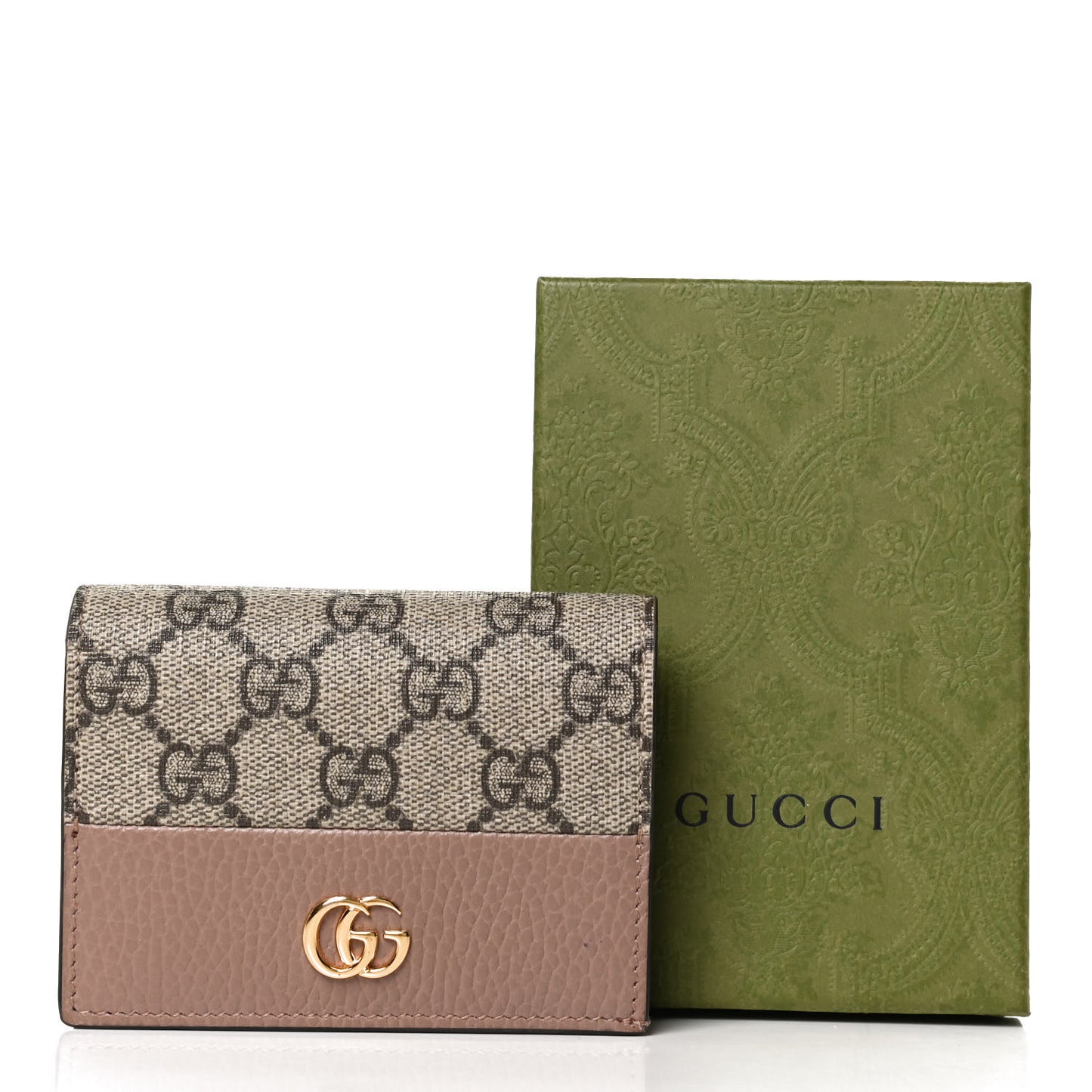 Dollar Calfskin GG Supreme Monogram GG Marmont Card Case Porcelain Rose Beige Ebony