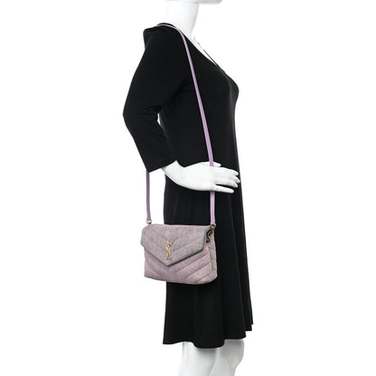 Saint Laurent Denim Y Quilted Monogram Toy Loulou Crossbody Bag Bleached Lilac 2 of 13