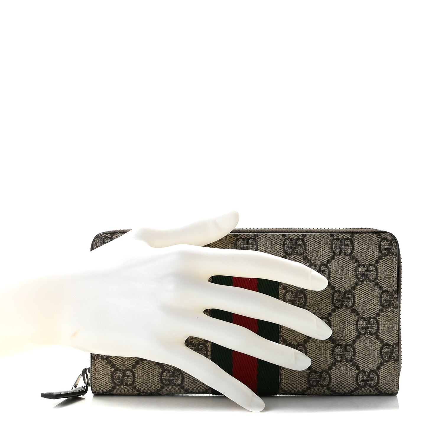 GG Supreme Monogram Web Zip Around Wallet Beige Cocoa