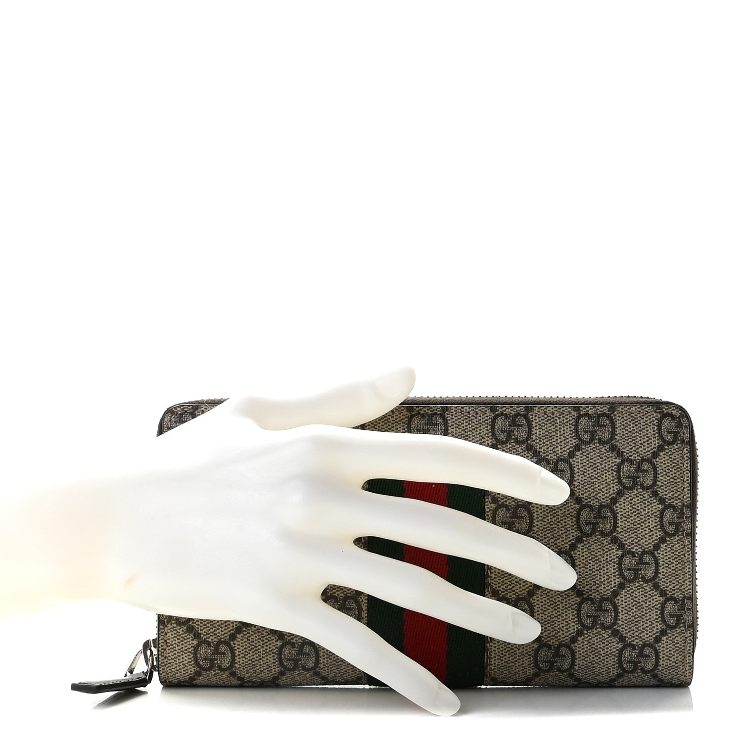 Gucci GG Supreme Monogram Web Zip Around Wallet Beige Cocoa 2 of 9