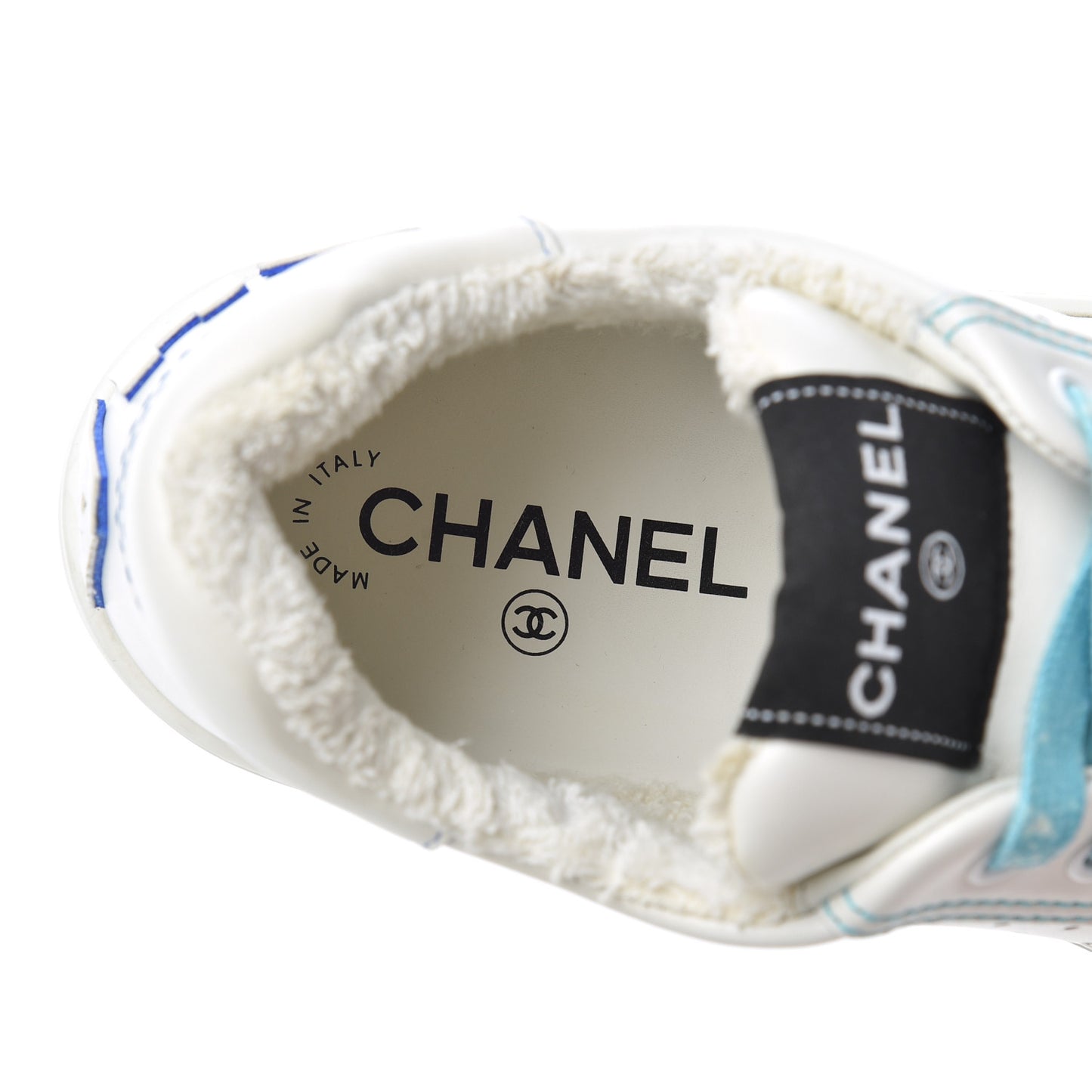 Calfskin Womens Logo Sneakers 40 White Blue