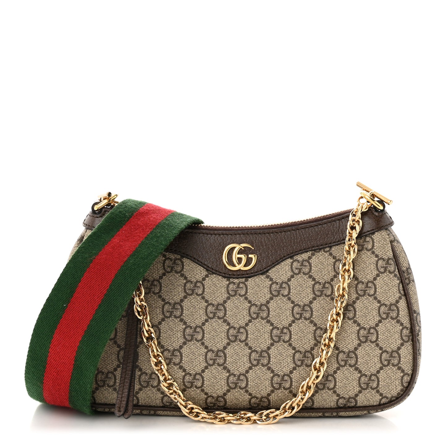 GG Supreme Monogram Textured Dollar Calfskin Web Small Ophidia GG Handbag Beige Ebony New Acero