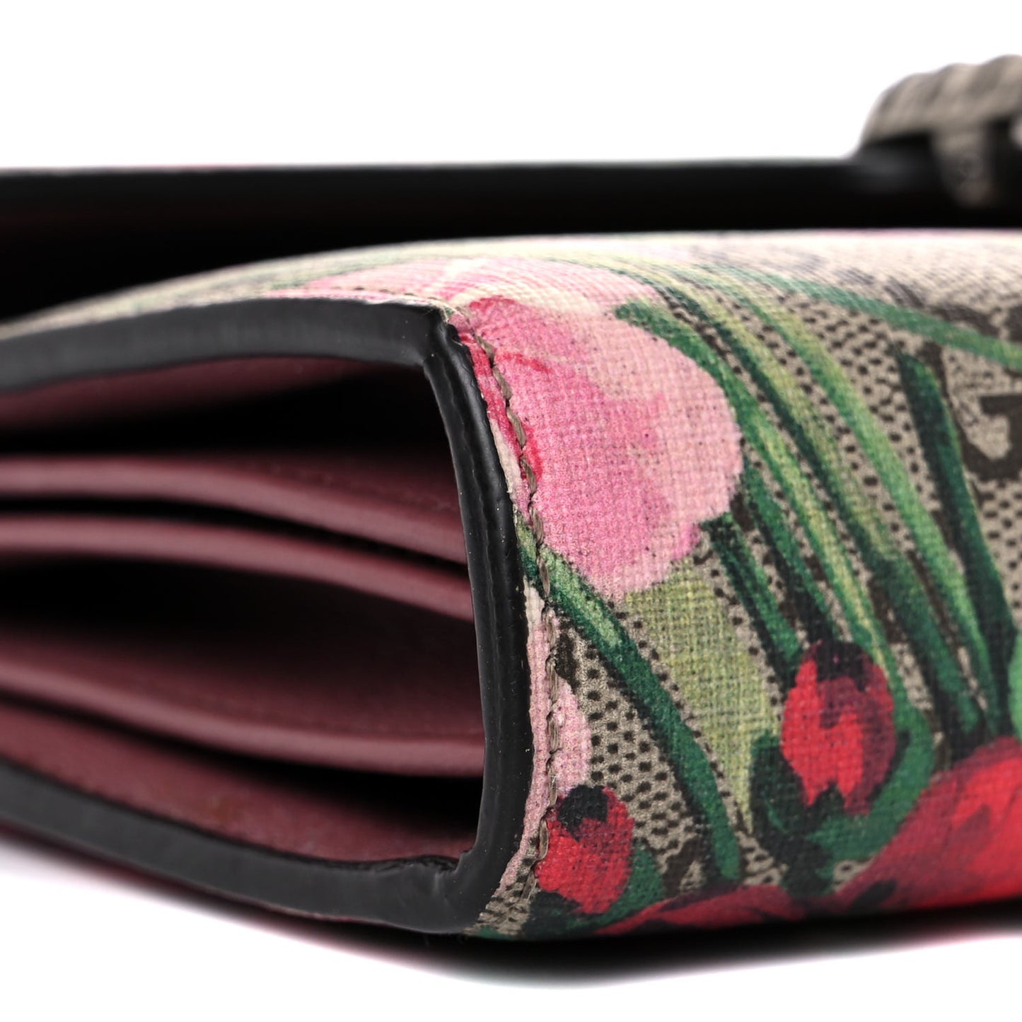 GG Supreme Monogram Blooms Mini Dionysus Chain Wallet Beige Multicolor Dry Rose