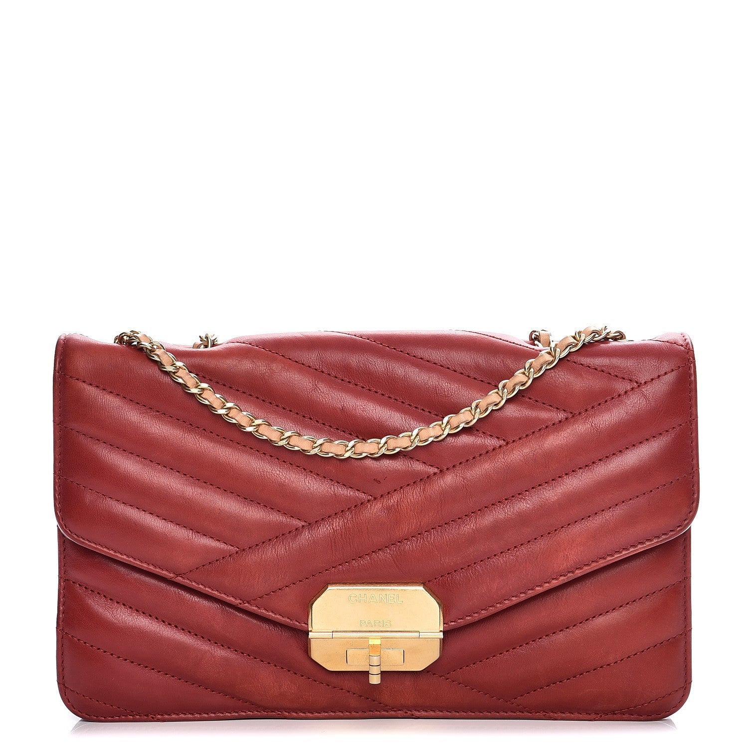 Chanel Calfskin Chevron Quilted Gabrielle Flap Red 1 of 10