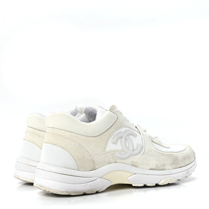 Chanel Suede Calfskin Fabric CC Sneakers 38 White 4 of 11