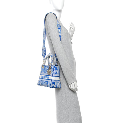 Christian Dior Canvas Toile De Jouy Reverse Embroidered Medium Lady D-Lite Fluorescent Blue 2 of 9