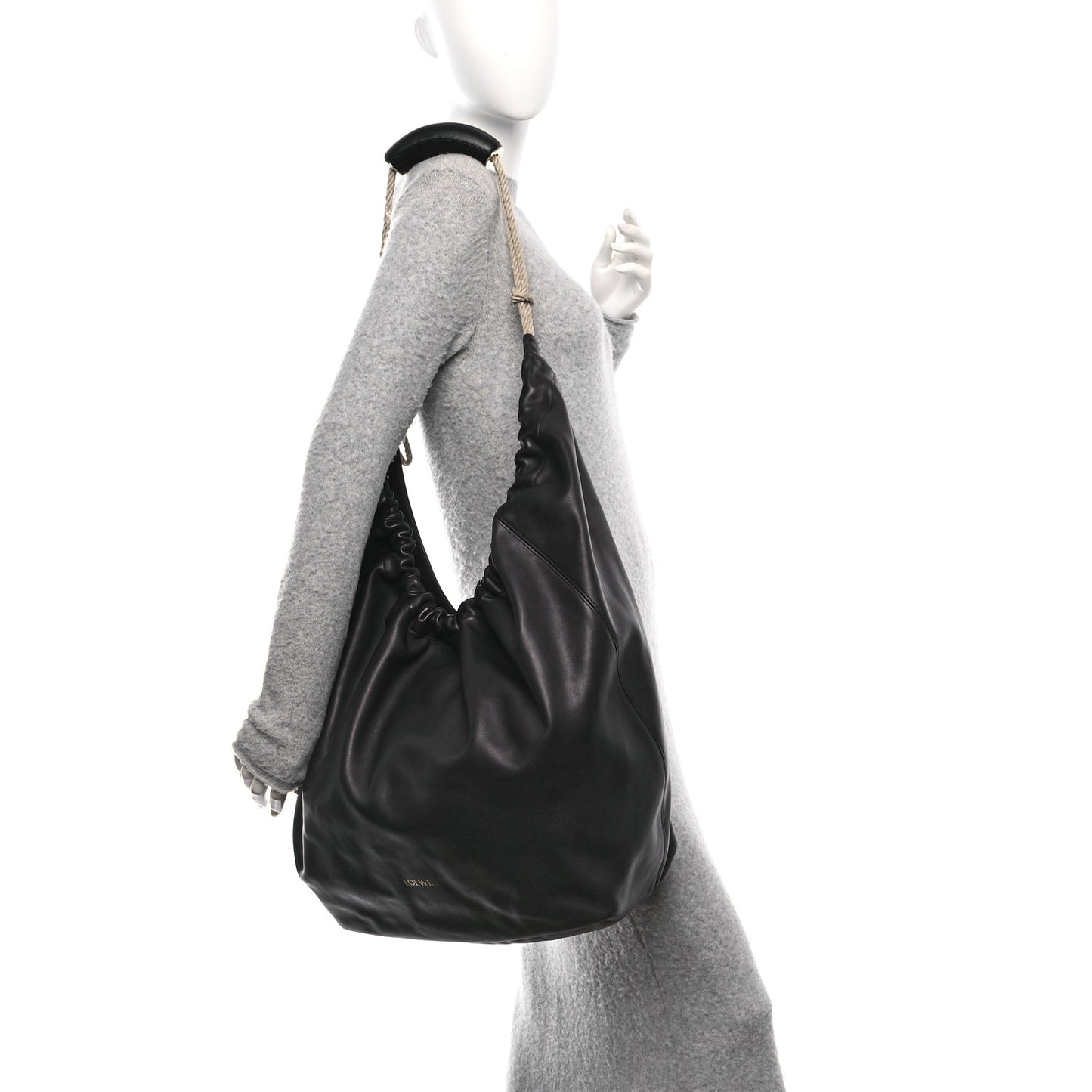 Calfskin XL Squeeze Cord Bag Black
