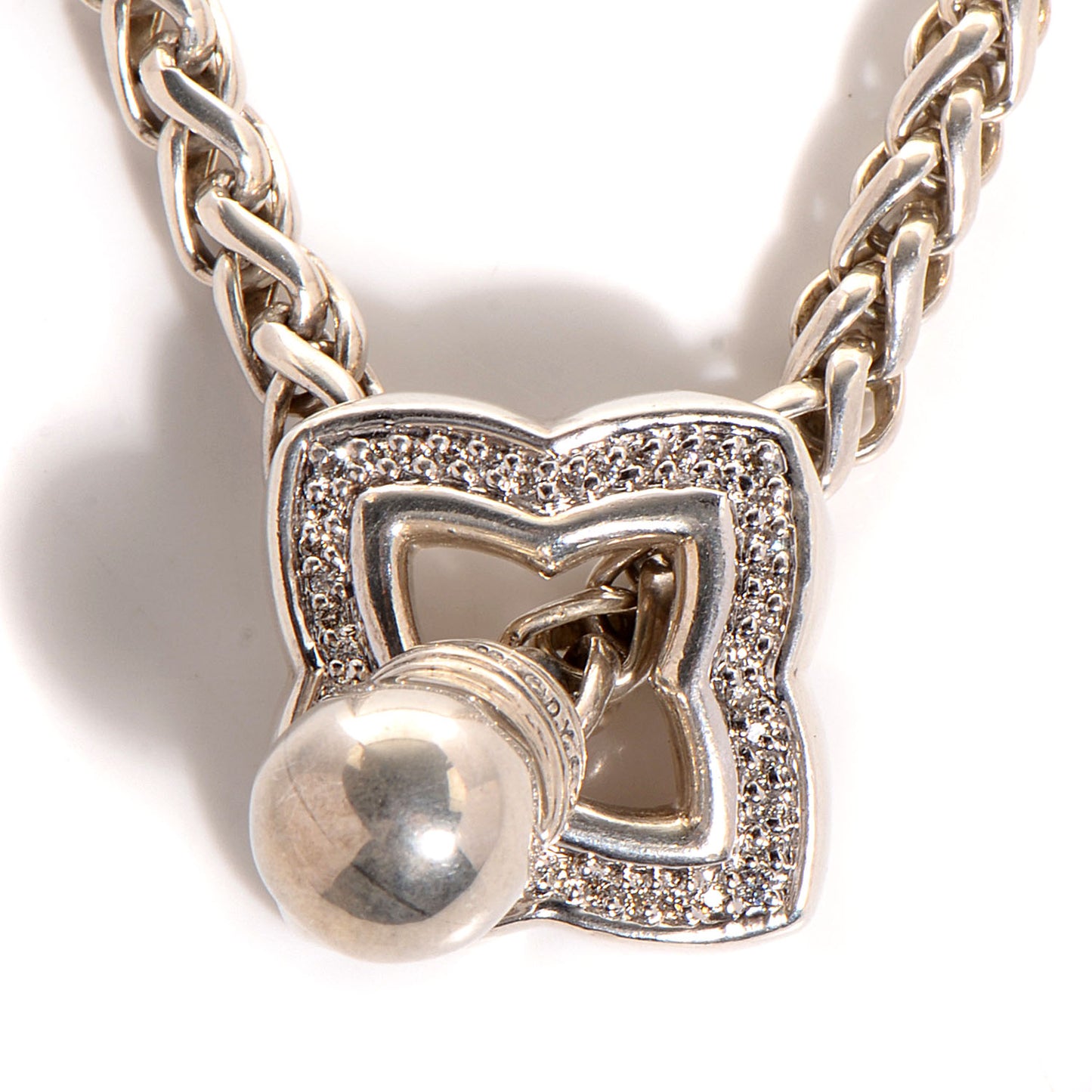 Sterling Silver Diamond Quatrefoil Lariat Wheat Chain Necklace