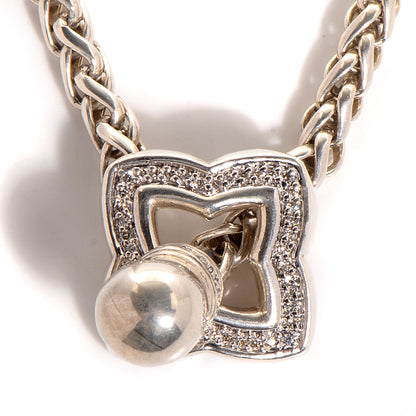 David Yurman Sterling Silver Diamond Quatrefoil Lariat Wheat Chain Necklace 3 of 7