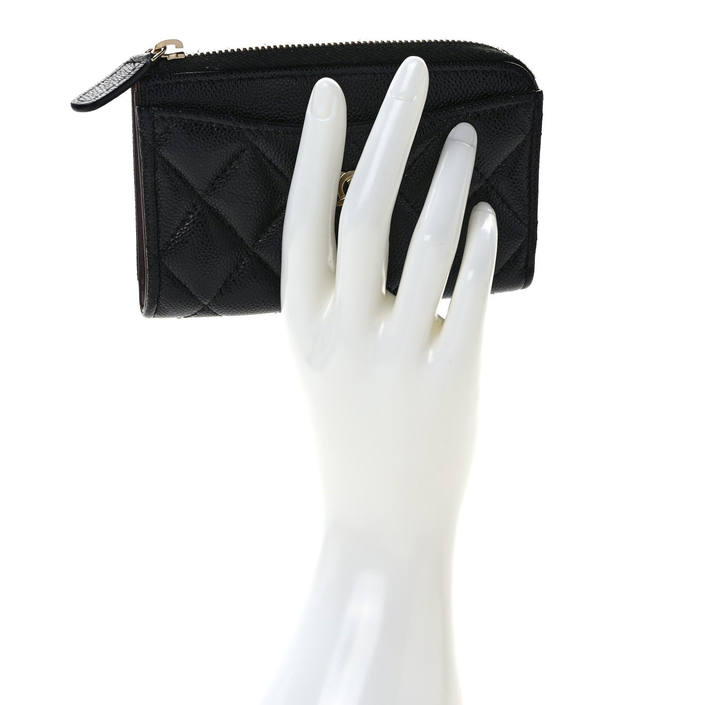 Caviar Quilted CC Zip Around Card Holder Black