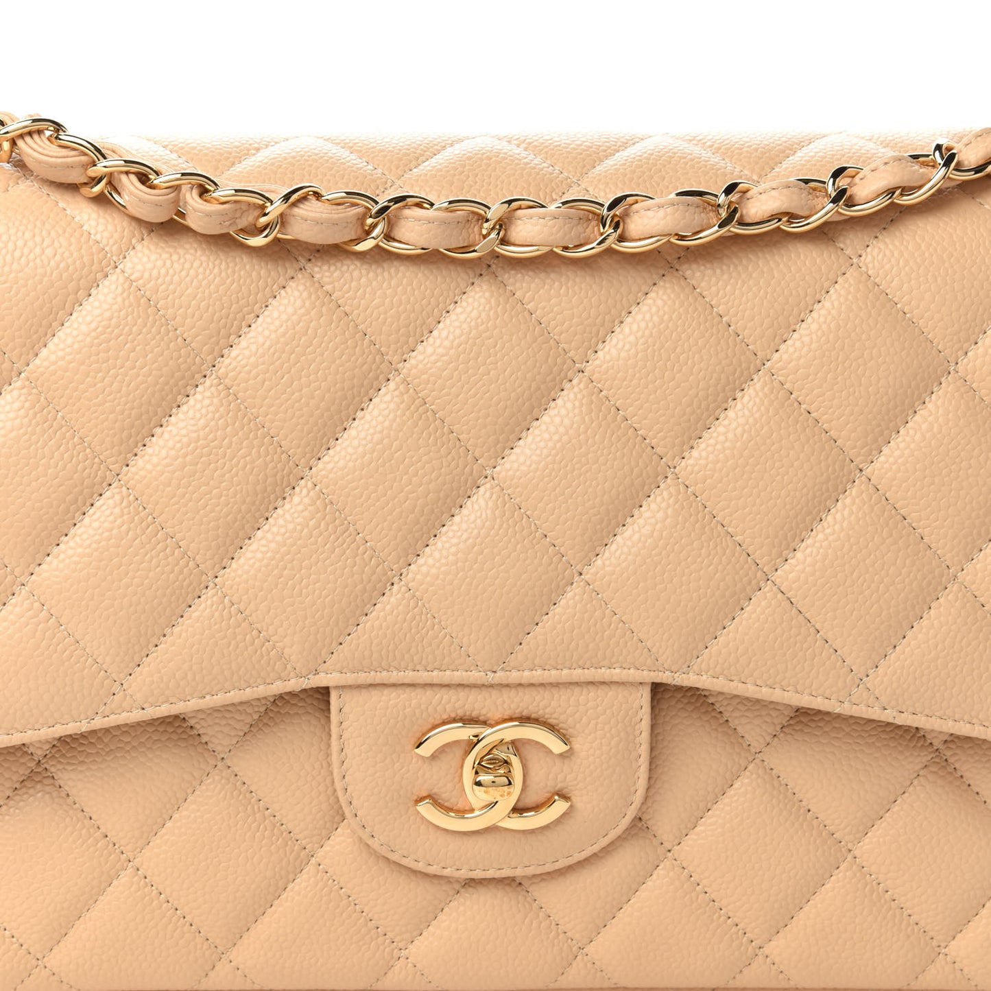 Caviar Quilted Jumbo Double Flap Light Beige
