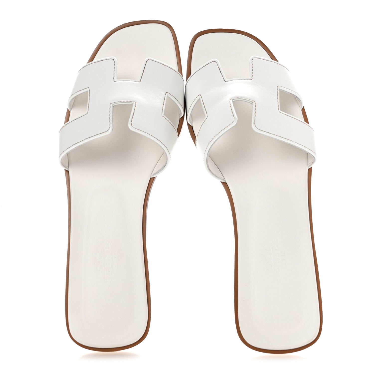 Hermes Box Calfskin Oran Sandals 38.5 White 2 of 10