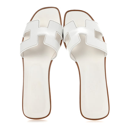 Hermes Box Calfskin Oran Sandals 38.5 White 2 of 10