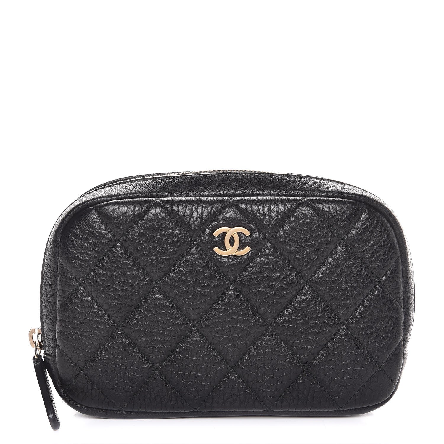 Chanel Grained Calfskin Quilted Small Curvy Pouch Cosmetic Case Black 1 of 8