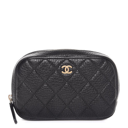 Chanel Grained Calfskin Quilted Small Curvy Pouch Cosmetic Case Black 1 of 8