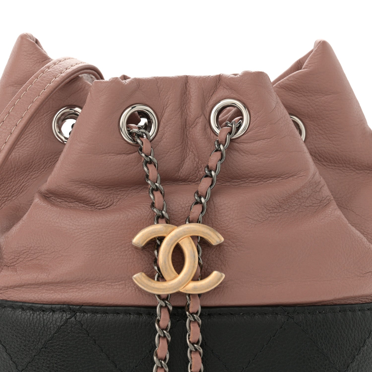 Chanel Calfskin Quilted Small Gabrielle Bucket Beige Black 8 of 10