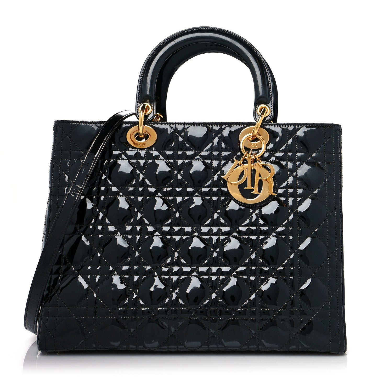 Patent Cannage Large Lady Dior Black
