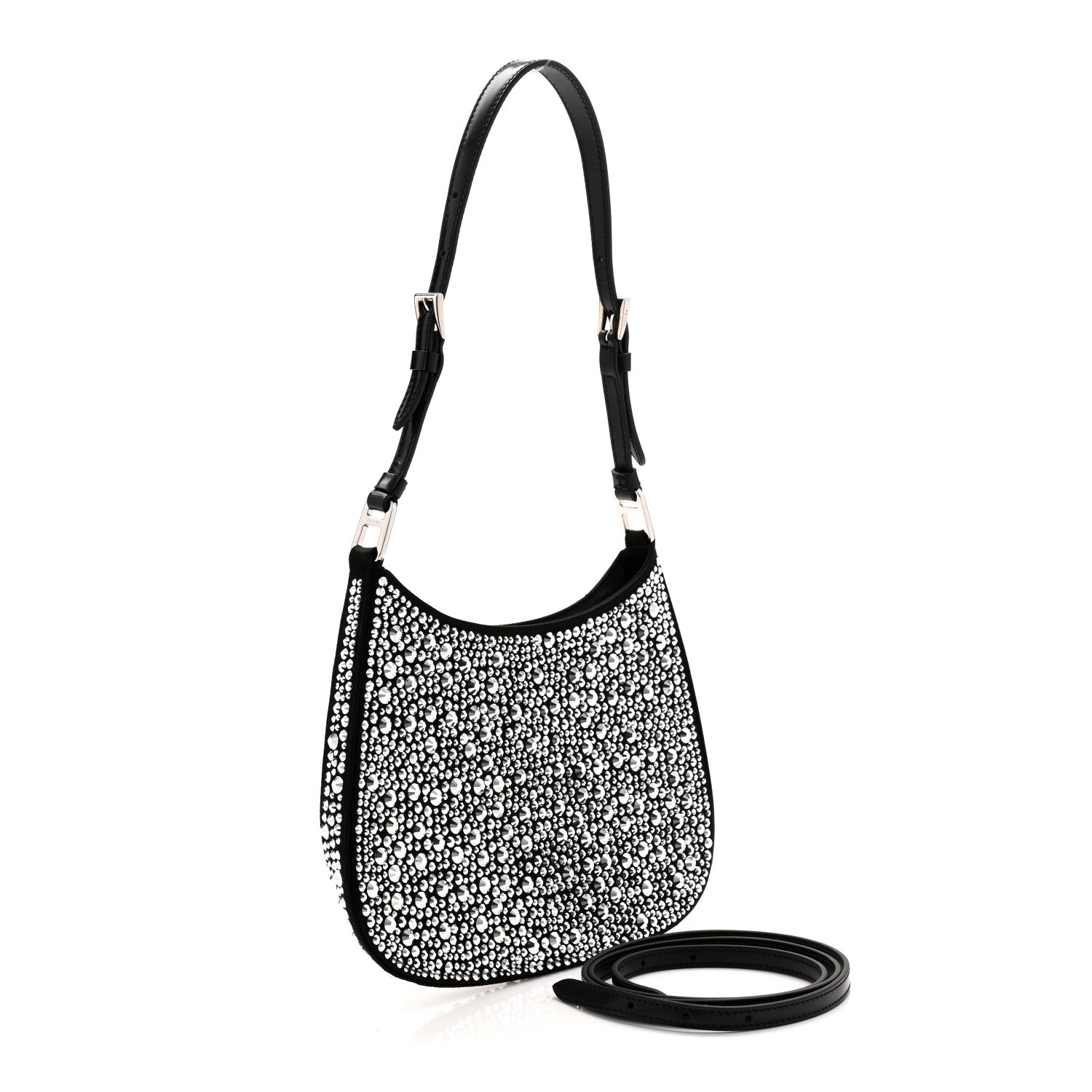 Prada Satin Crystal Cleo Adjustable Strap Shoulder Bag Metal 3 of 11