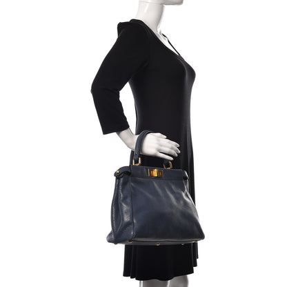 Fendi Patent Medium Peekaboo Iconic Satchel Blue 2 of 13
