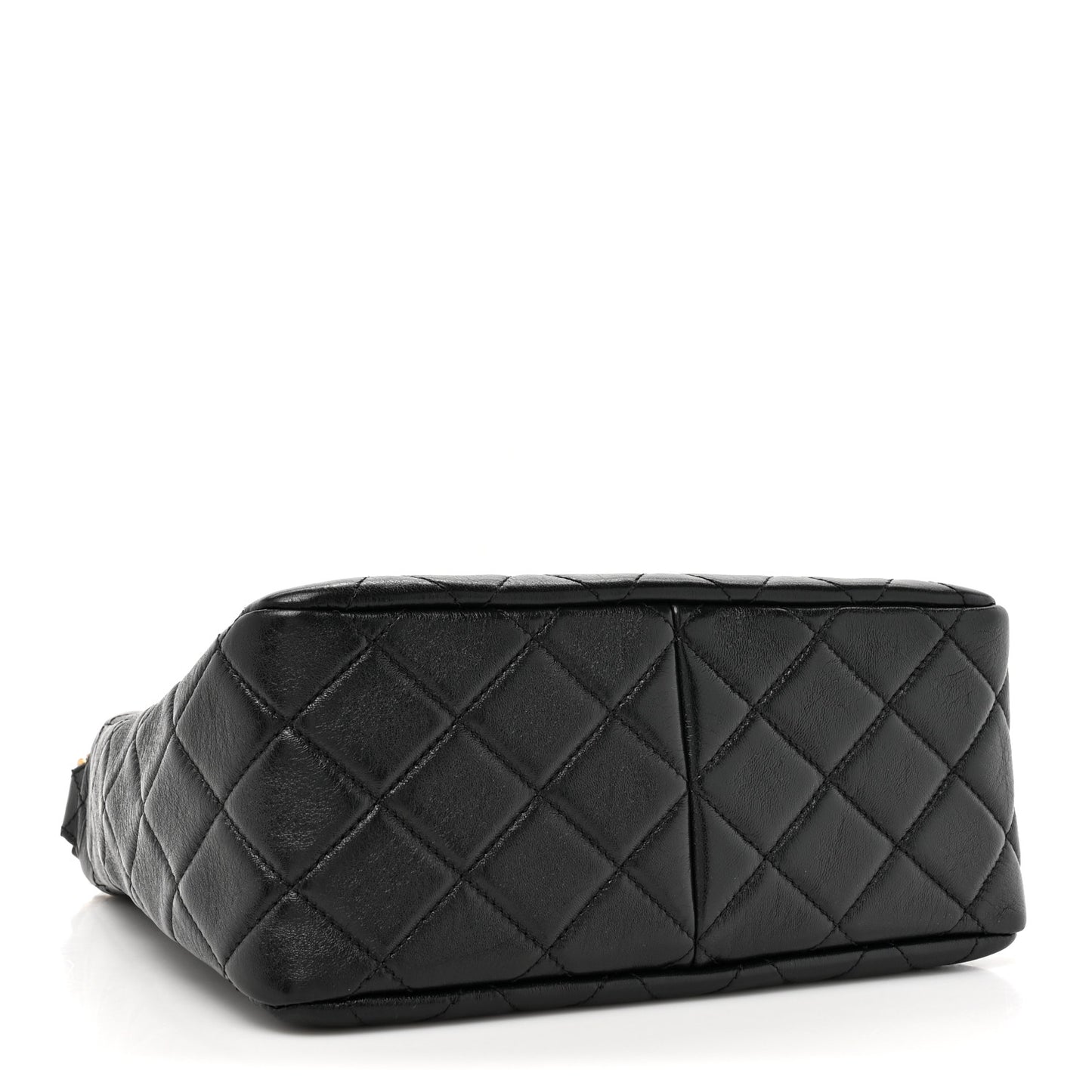Shiny Lambskin Quilted CC Hobo Black