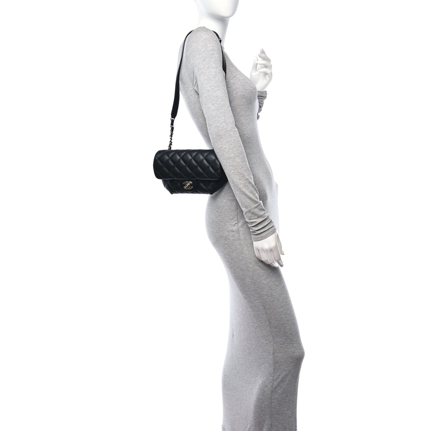 Calfskin Quilted CC Uniform Flap Belt Bag Black